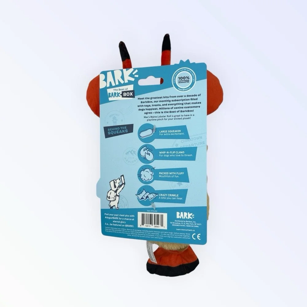 BARK BOX‎ Lobster Roll Dog Toy SQUEAKY CRAZY CRINKLE PLUSH NEW!!